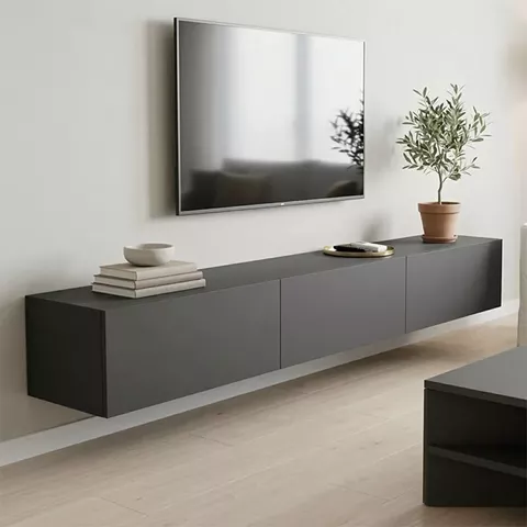 Έπιπλο τηλεόρασης επιτοίχιο με Led Rival pakoworld λευκό 210x35x30εκ