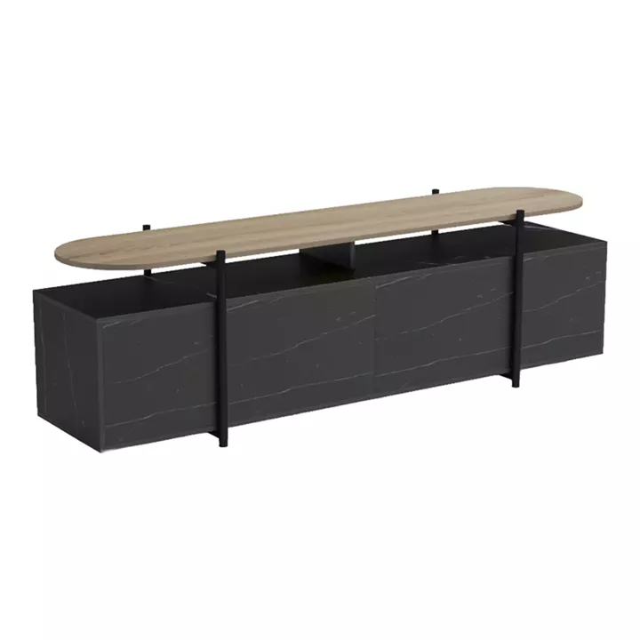 Έπιπλο τηλεόρασης Medousa pakoworld sonoma - μαύρη όψη μαρμάρου 160x35.5x50εκ