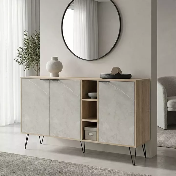 Μπουφές Balain pakoworld sonoma-γκρι μπεζ όψη μαρμάρου 142x35.5x83εκ