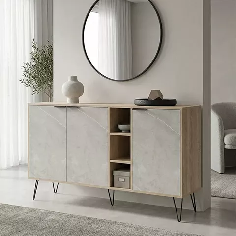 Balain buffet pakoworld sonoma-gray beige marble look 142x35.5x83cm