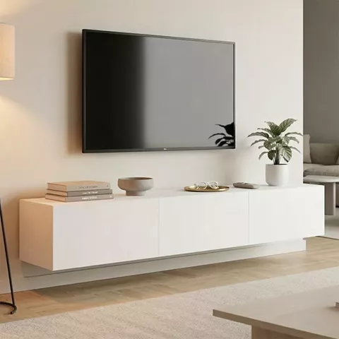 Έπιπλο τηλεόρασης επιτοίχιο με Led Rival pakoworld λευκό 180x35x30εκ