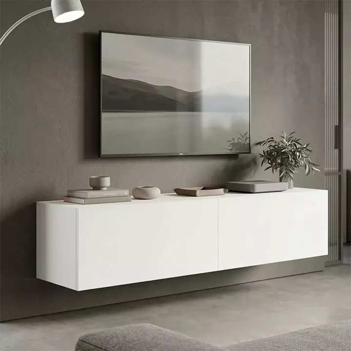 Έπιπλο τηλεόρασης επιτοίχιο με Led Rival pakoworld λευκό 120x35x30εκ