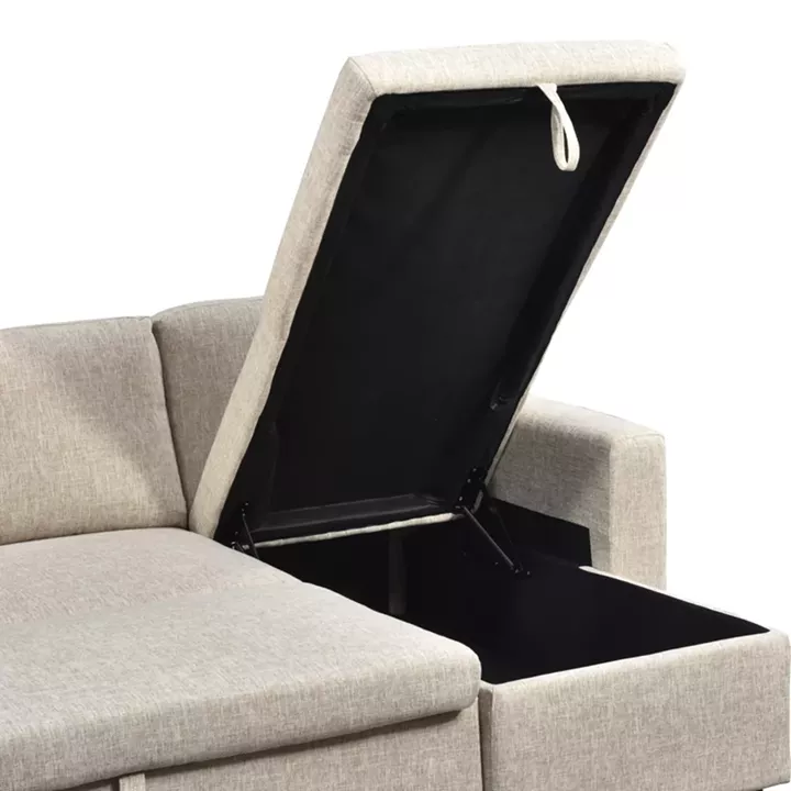 Γωνιακός αναστρέψιμος καναπές κρεβάτι Kamore pakoworld με αποθηκευτικό χώρο ύφασμα μπεζ 223x146x85εκ