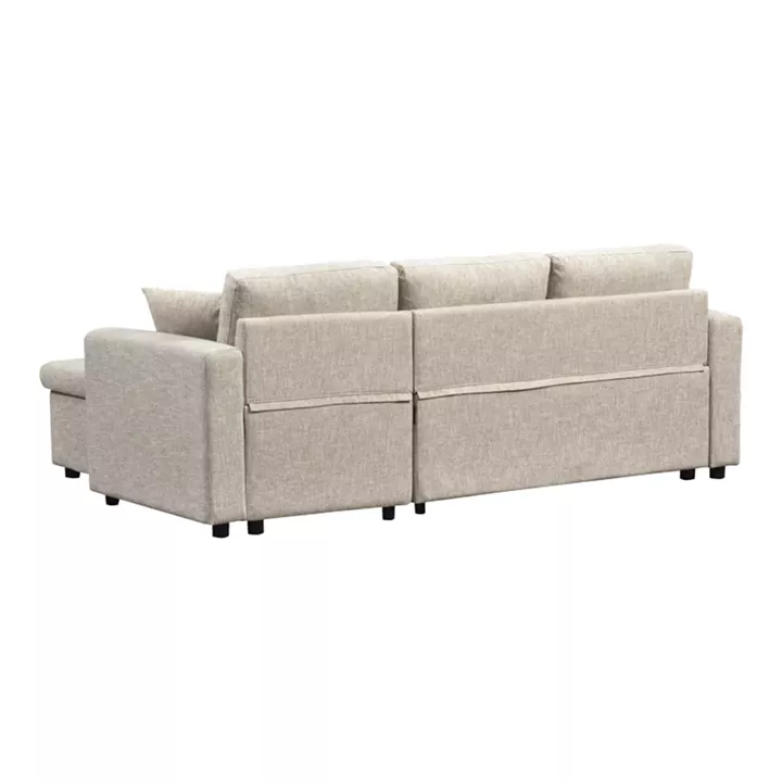 Γωνιακός αναστρέψιμος καναπές κρεβάτι Kamore pakoworld με αποθηκευτικό χώρο ύφασμα μπεζ 223x146x85εκ