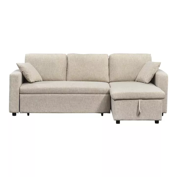 Γωνιακός αναστρέψιμος καναπές κρεβάτι Kamore pakoworld με αποθηκευτικό χώρο ύφασμα μπεζ 223x146x85εκ