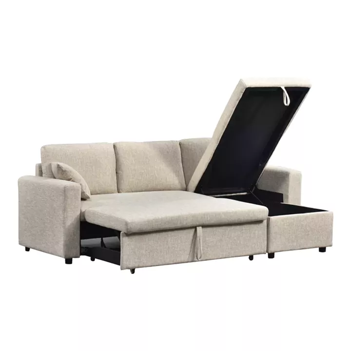 Γωνιακός αναστρέψιμος καναπές κρεβάτι Kamore pakoworld με αποθηκευτικό χώρο ύφασμα μπεζ 223x146x85εκ