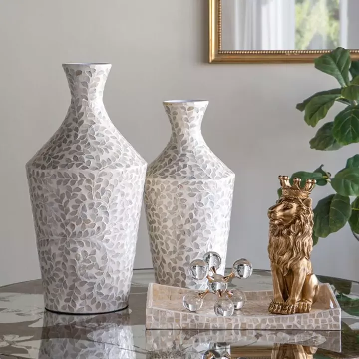 Artekko Ivory Γκρι Βάζο από Μπαμπού και Capiz (25x25x50)cm