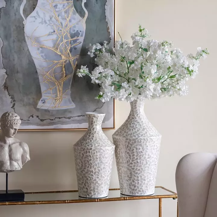 Artekko Ivory Γκρι Βάζο από Μπαμπού και Capiz (25x25x50)cm