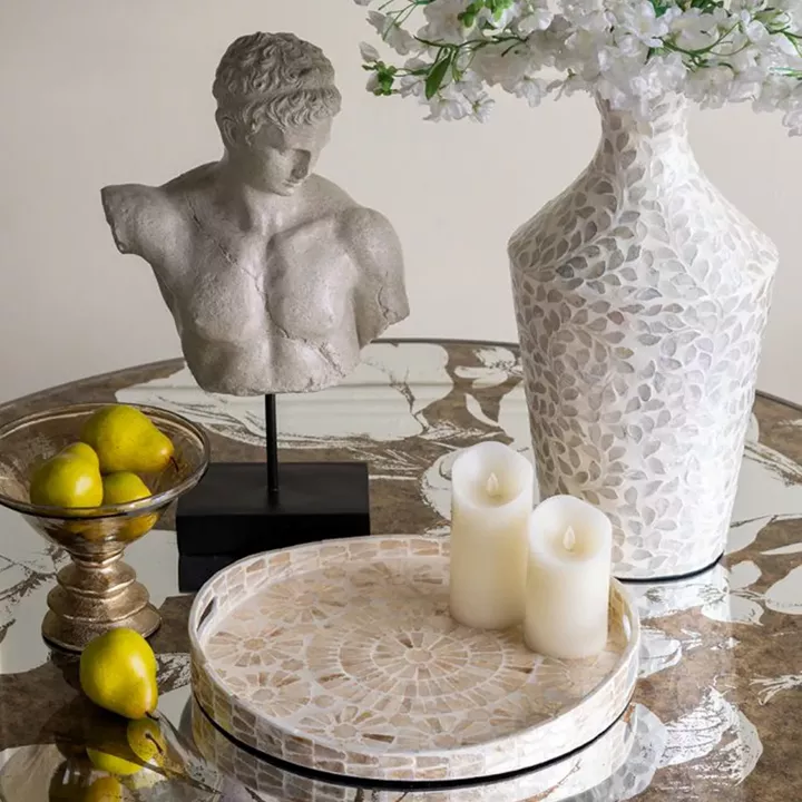 Artekko Ivory Γκρι Βάζο από Μπαμπού και Capiz (25x25x50)cm