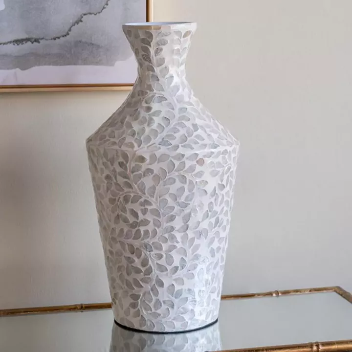 Artekko Ivory Γκρι Βάζο από Μπαμπού και Capiz (25x25x50)cm