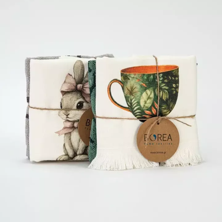 Ποτηρόπανα Κουζίνας Pink Rabbit Σετ 2ΤΜΧ