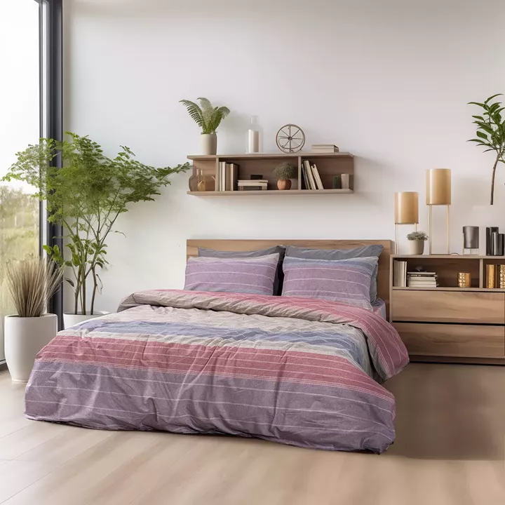 Beauty Home Σετ σεντόνια υπέρδιπλα με λάστιχο Glory Art 12371 170x200+32 Ροζ,Γκρι