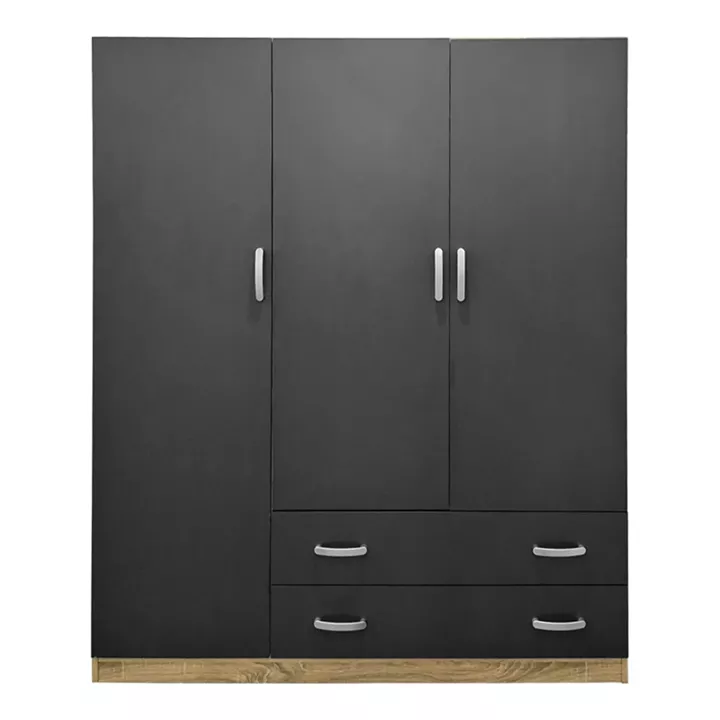 Ντουλάπα τρίφυλλη με 2 συρτάρια Alvia pakoworld sonoma-ανθρακί 150x51x180εκ