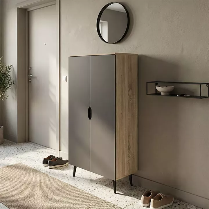 Παπουτσοθήκη-ντουλάπα Oufelia pakoworld sonoma-ανθρακί 60x32.5x134.5εκ