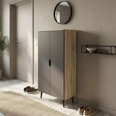 Παπουτσοθήκη-ντουλάπα Oufelia pakoworld sonoma-ανθρακί 60x32.5x134.5εκ