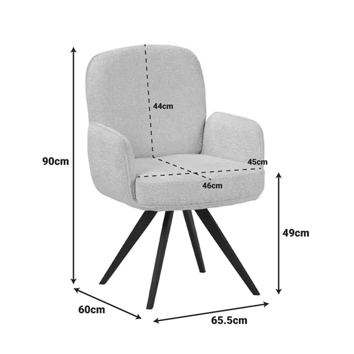 Πολυθρόνα περιστρεφόμενη Novo pakoworld ύφασμα ανθρακί μπουκλε-πόδια μαύρο μεταλλικό 65.5x60x90εκ