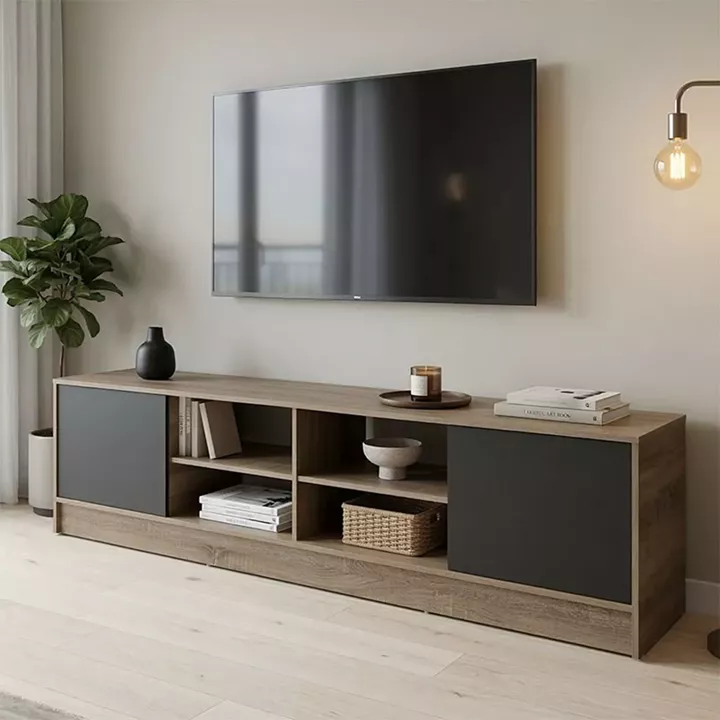 Έπιπλο τηλεόρασης Tivia pakoworld sonoma-ανθρακί 180x35x41.5εκ