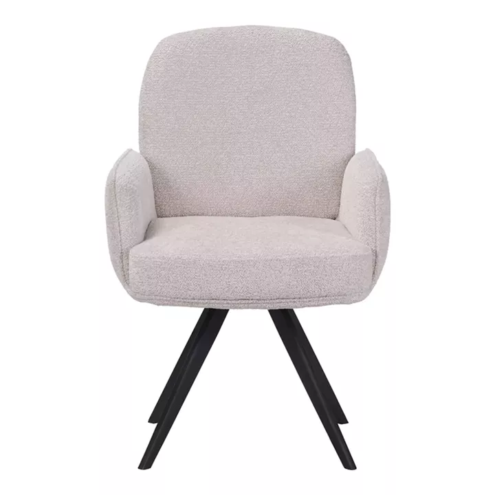 Πολυθρόνα περιστρεφόμενη Novo pakoworld ύφασμα λευκό μπουκλε-πόδια μαύρο μεταλλικό 65.5x60x90εκ