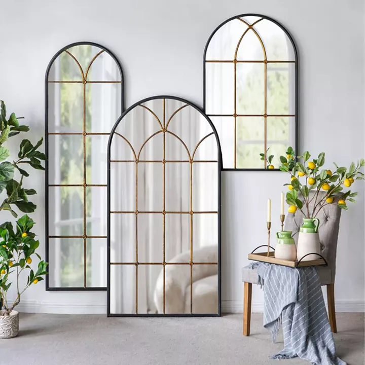 Artekko Capri Μαύρος Μεταλλικός Καθρέπτης Τούχου με Μπρονζέ Λεπτομέρειες (72x2.5x119.5)cm