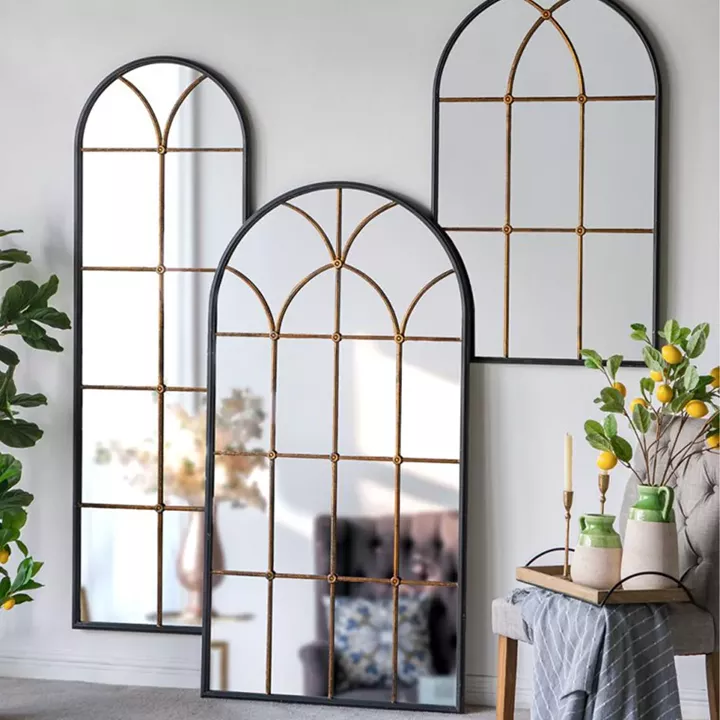 Artekko Capri Μαύρος Μεταλλικός Καθρέπτης Τούχου με Μπρονζέ Λεπτομέρειες (72x2.5x119.5)cm