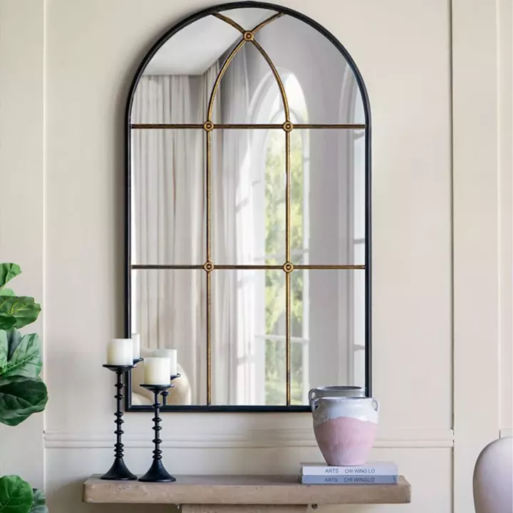 Artekko Capri Μαύρος Μεταλλικός Καθρέπτης Τούχου με Μπρονζέ Λεπτομέρειες (72x2.5x119.5)cm