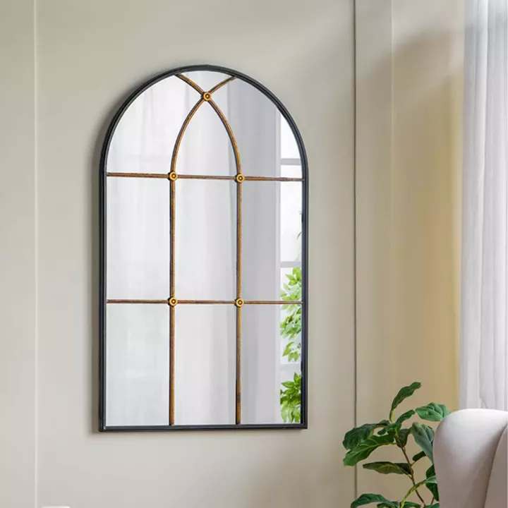 Artekko Capri Μαύρος Μεταλλικός Καθρέπτης Τούχου με Μπρονζέ Λεπτομέρειες (72x2.5x119.5)cm