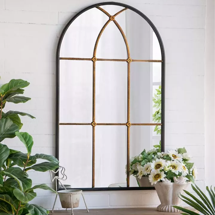 Artekko Capri Μαύρος Μεταλλικός Καθρέπτης Τούχου με Μπρονζέ Λεπτομέρειες (72x2.5x119.5)cm