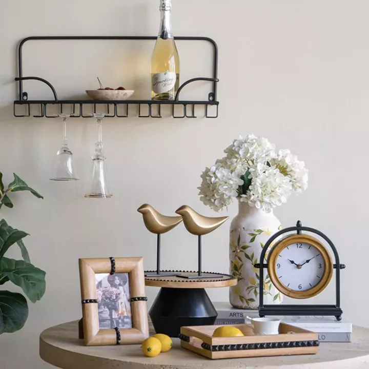 Artekko Gaia Καφέ Ξύλινο Ράφι Τοίχου για Ποτήρια (62x21x25)cm