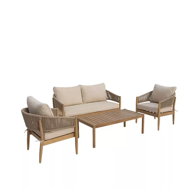 Outdoor lounge set Lemanda pakoworld acacia wood with rope -beige cushions