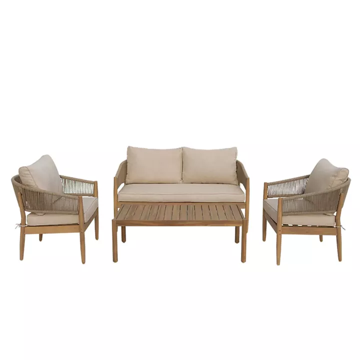 Outdoor lounge set Lemanda pakoworld acacia wood with rope -beige cushions