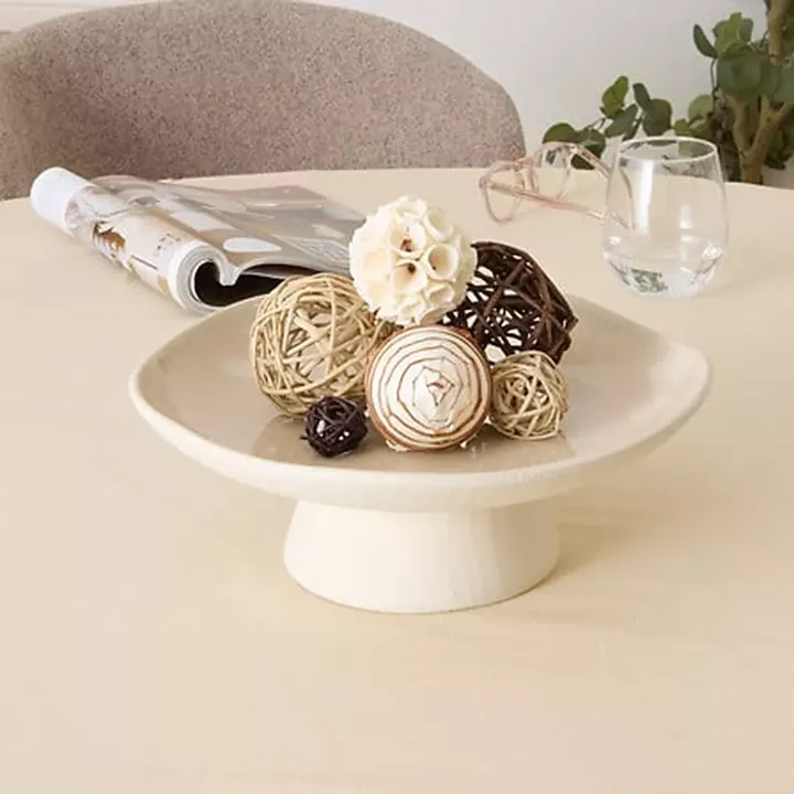 Decorative bowl Orezan pakoworld ceramic beige D28x10cm