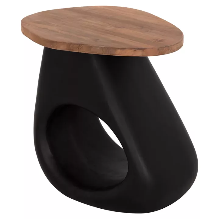 SIDE TABLE AIDA HM4692.01 FIBER CEMENT IN BLACK--TEAK WOOD TOP 47x60x59Hcm.