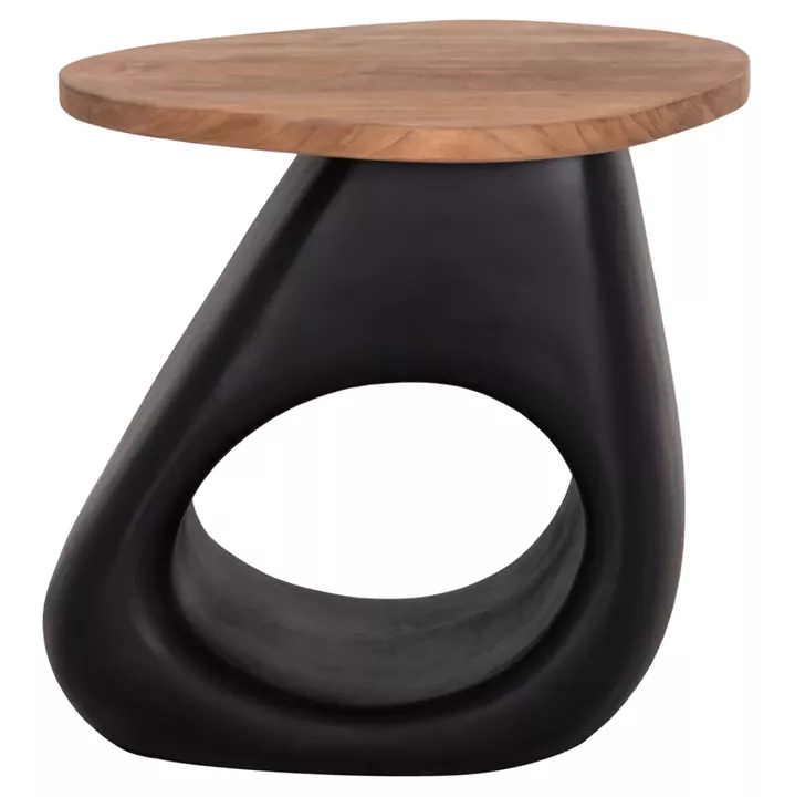SIDE TABLE AIDA HM4692.01 FIBER CEMENT IN BLACK--TEAK WOOD TOP 47x60x59Hcm.