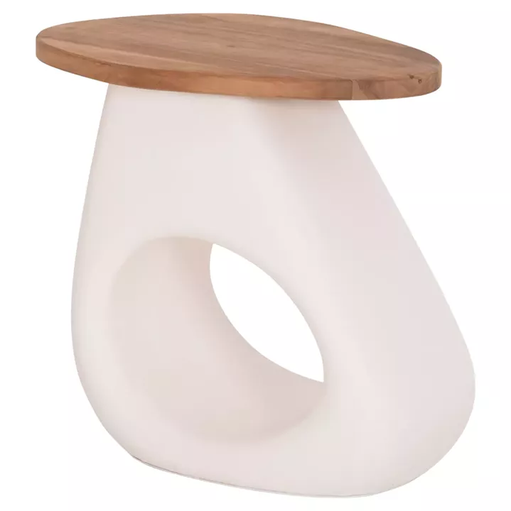 SIDE TABLE AIDA HM4692.02 FIBER CEMENT IN WHITE--TEAK WOOD TOP 47x60x59Hcm.