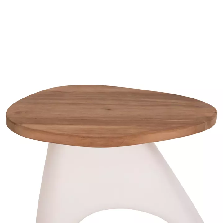 SIDE TABLE AIDA HM4692.02 FIBER CEMENT IN WHITE--TEAK WOOD TOP 47x60x59Hcm.
