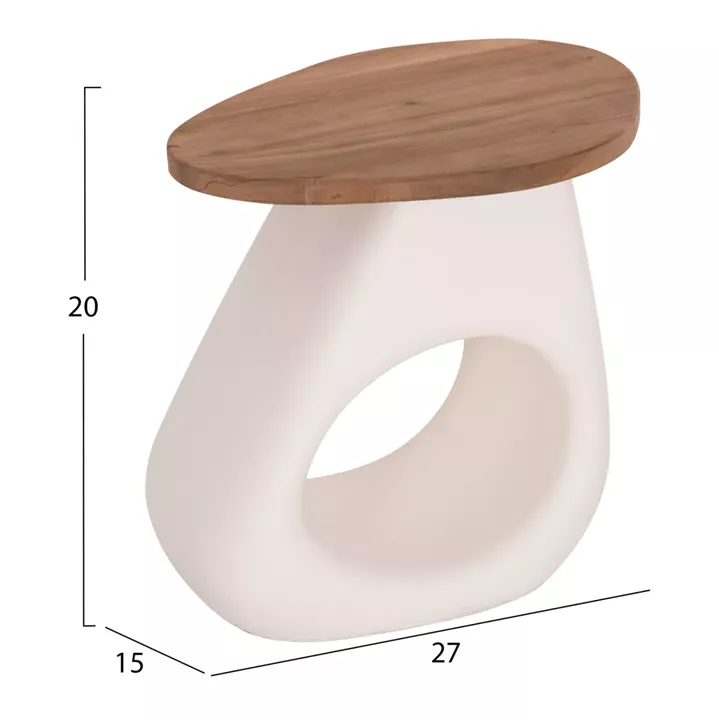 SIDE TABLE AIDA HM4692.02 FIBER CEMENT IN WHITE--TEAK WOOD TOP 47x60x59Hcm.