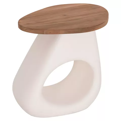 SIDE TABLE AIDA HM4692.02 FIBER CEMENT IN WHITE--TEAK WOOD TOP 47x60x59Hcm.