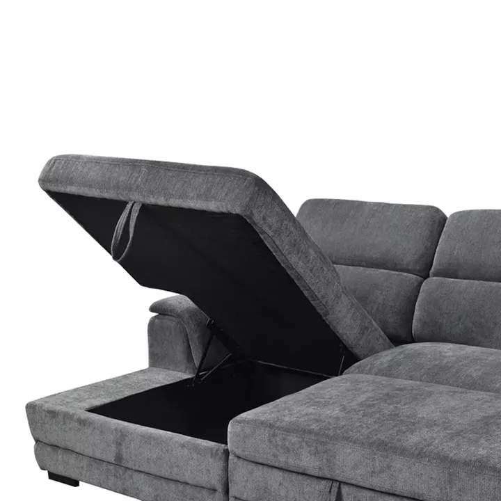 Γωνιακός καναπές-κρεβάτι δεξιά γωνία Dreamora pakoworld με αποθηκευτικό ύφασμα ανθρακί 270x167x82εκ