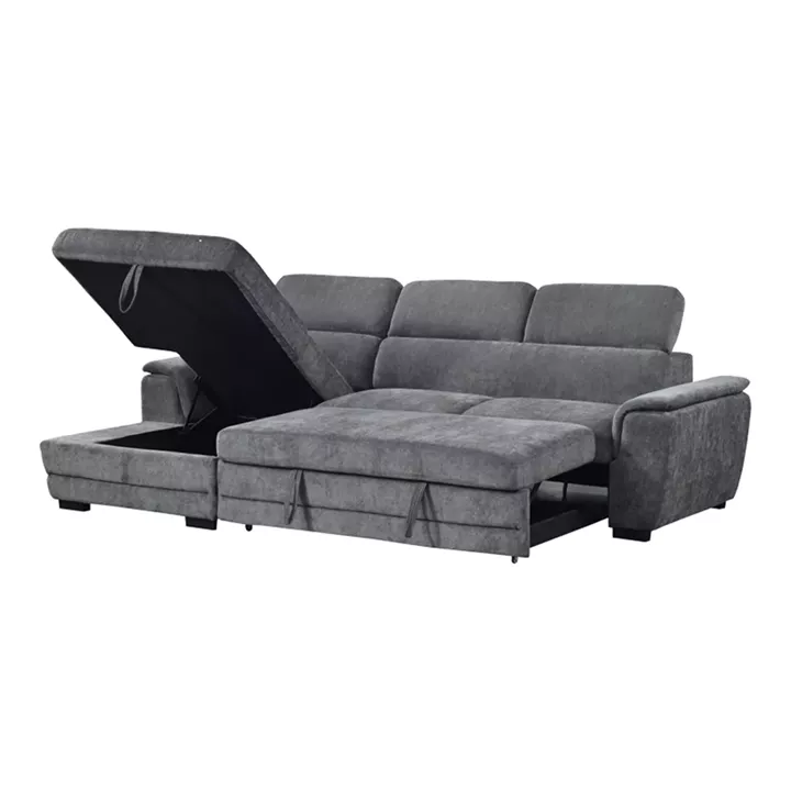 Γωνιακός καναπές-κρεβάτι δεξιά γωνία Dreamora pakoworld με αποθηκευτικό ύφασμα ανθρακί 270x167x82εκ