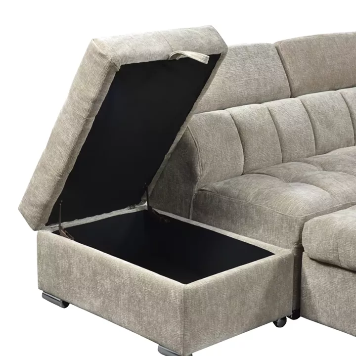 Corner sofa bed right corner Nuvora pakoworld with storage space beige fabric 244x225x79cm