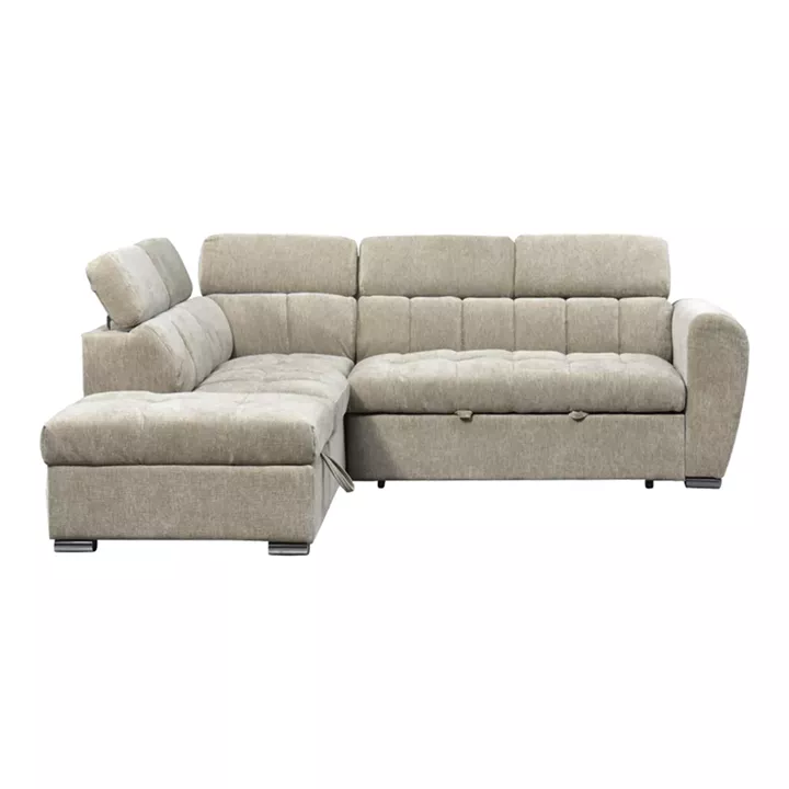 Corner sofa bed right corner Nuvora pakoworld with storage space beige fabric 244x225x79cm