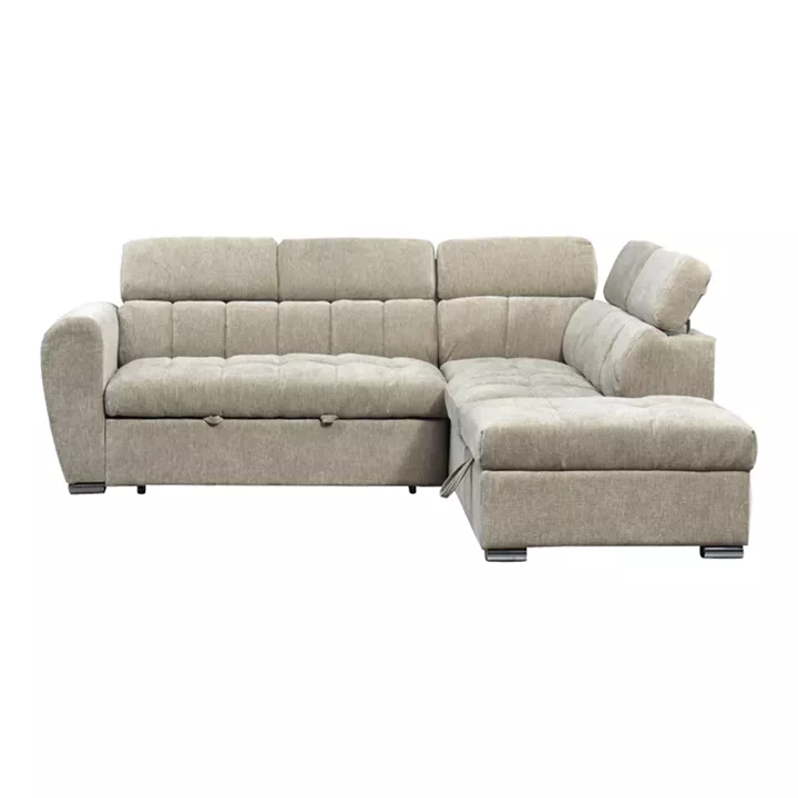 Γωνιακός καναπές-κρεβάτι αριστερή γωνία Nuvora pakoworld με αποθηκευτικό χώρο μπεζ ύφασμα 244x225x79εκ