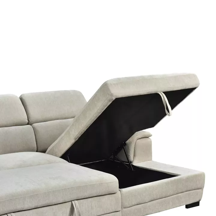 Γωνιακός καναπές-κρεβάτι αριστερή γωνία Dreamora pakoworld με αποθηκευτικό χώρο ύφασμα μπεζ 270x167x82εκ