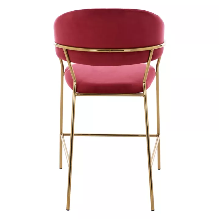 BAR STOOL MED.HEIGHT THEODORE HM8734.06 BURGUNDY RED VELVET--GOLDEN METAL FRAME 60x55x100Hcm.