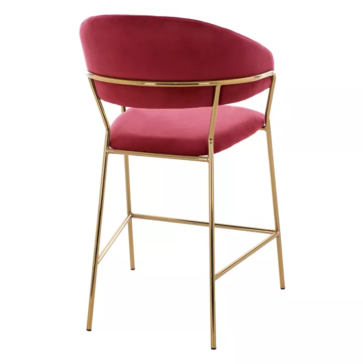 BAR STOOL MED.HEIGHT THEODORE HM8734.06 BURGUNDY RED VELVET--GOLDEN METAL FRAME 60x55x100Hcm.
