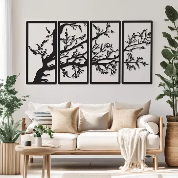 Wall deco Zenta pakoworld set of 4 pieces black metal 20x1.5x50cm