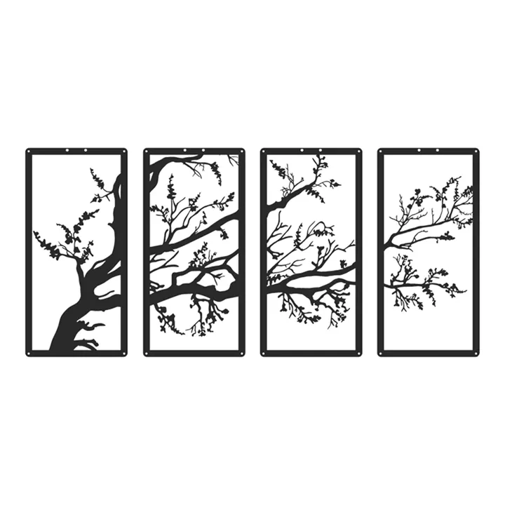 Wall deco Zenta pakoworld set of 4 pieces black metal 20x1.5x50cm