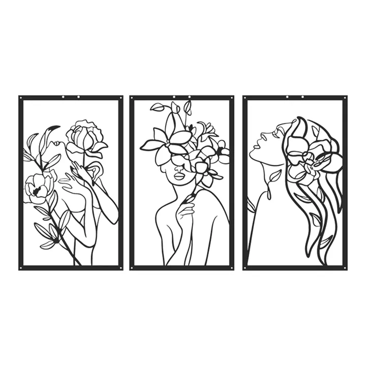 Wall deco Witho pakoworld set of 3 pieces black metal 30x1.5x50cm