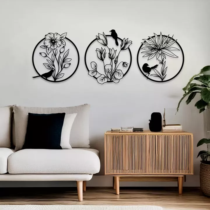 Διακοσμητικό τοίχου Renka pakooworld σετ 3τεμ μαύρο μεταλλικό Φ30x1,5εκ