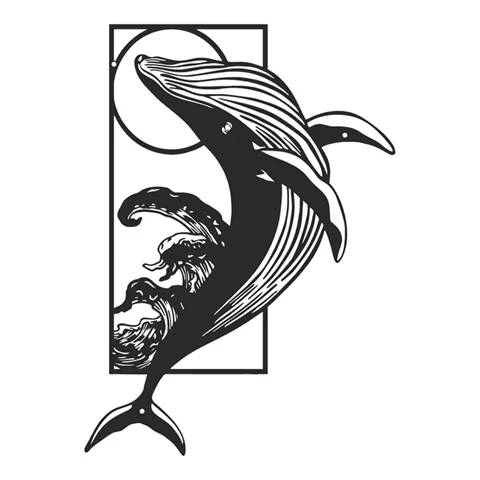 Διακοσμητικό τοίχου Whale pakooworld μαύρο μεταλλικό 38x1,5x50εκ